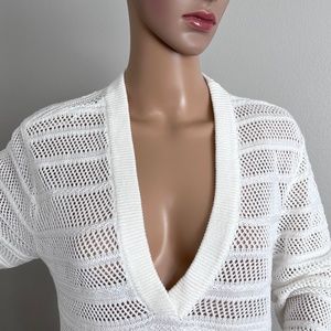 Michael Kors Women’s White-Stripe V-Neck Tunic Knitted Sweater size L